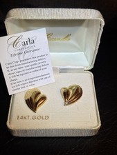 14K Yellow Gold Stud Earrings With A Puffed Heart Design