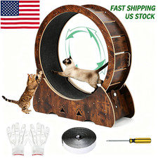 Cat Exercise Wheel Wooden Cat Running Treadmill with Carpeted Runway for Indoor