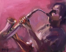 PDQ Artist Original Oil Painting Figurative Saxophone Man Impressionism Realism