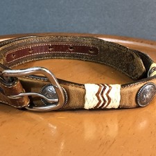 Vintage Monty Montana Western Tooled Leather Belt Womens 26 Silver Conchos 70s