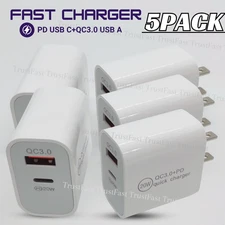 5PCS Dual Port USB A &Type C PD Plug For iPhone 17 16 15 14 12 Fast Charger Cube