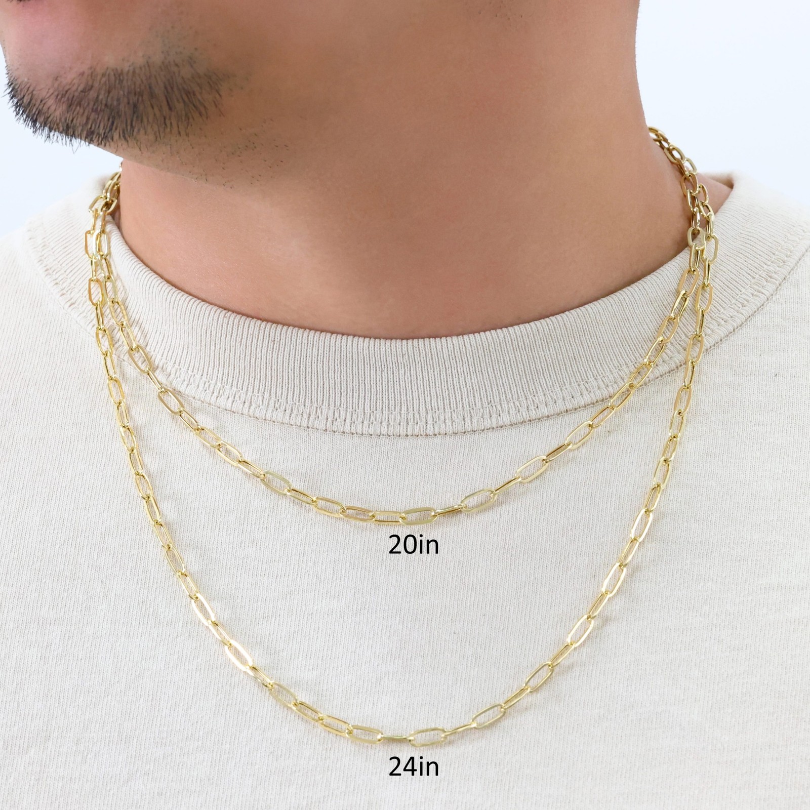 14k Yellow Gold 4mm Paperclip Chain Rolo Dainy Cable Link Necklace Men Women 22"