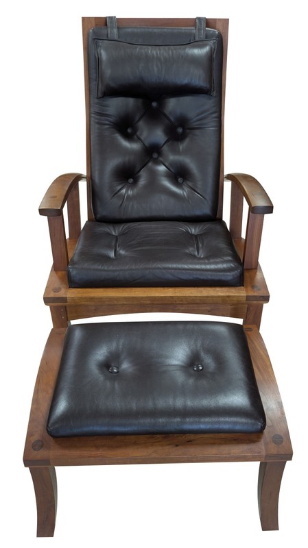 Thos. Moser “Lolling” Lounge Chair and Ottoman, Hard Wood, Leather​, PA6957JE