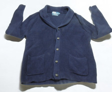 Polo Ralph Lauren Men's Size Large Cardigan Blue Ribbed Shawl Neck 100 Cotton