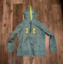 Girls youth Under Armour Logo Hoodie Loose Fit Pullover Blue/Green sz Large