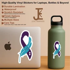 Suicide Awareness Ribbon Waterproof Sticker Decal for Water Bottles & Laptops