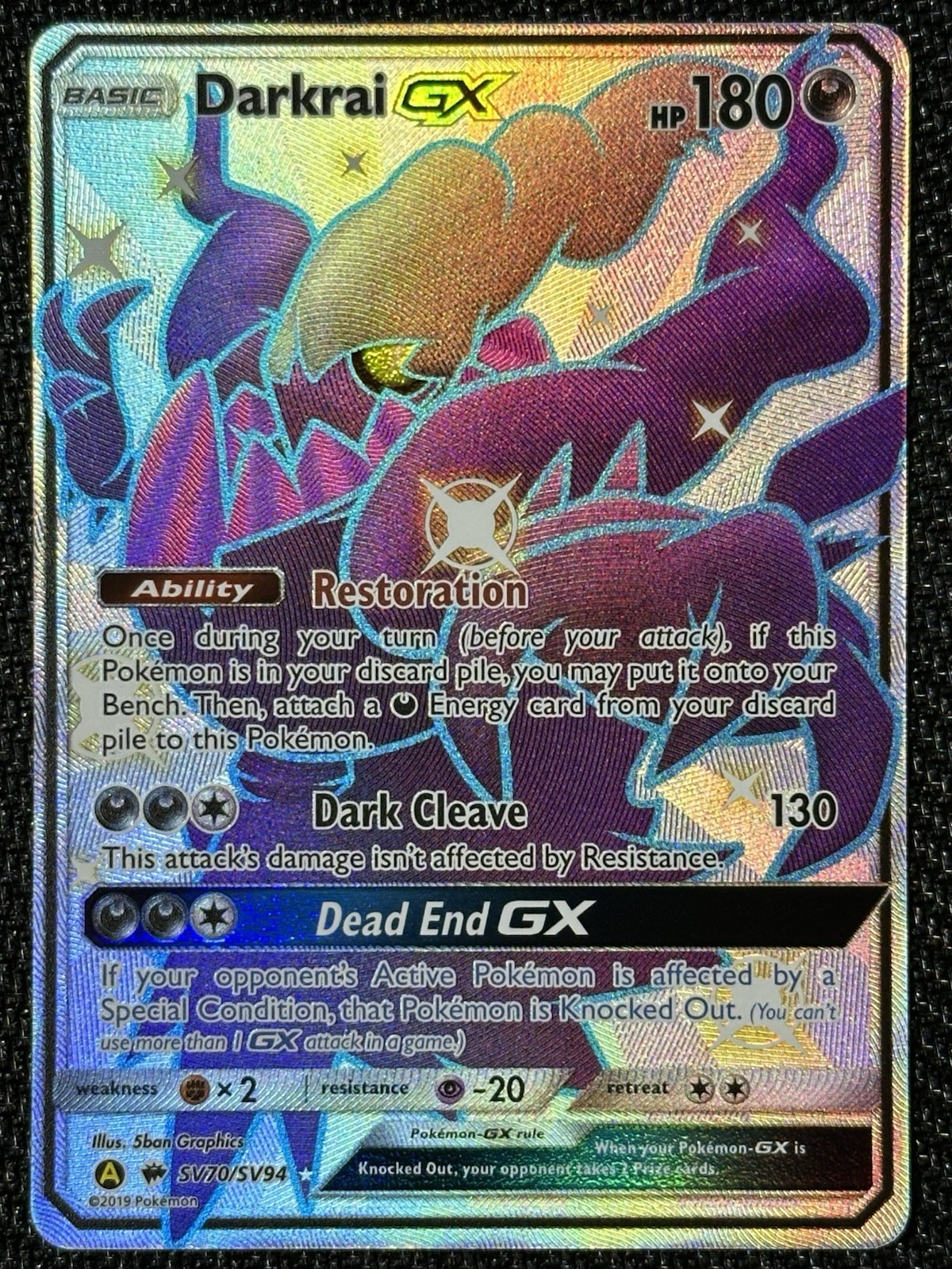 Darkrai GX SV70/SV94 Hidden Fates: Shiny Vault Holo Pokemon Card TCG NM English