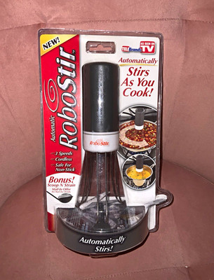 TeleBrands RoboStir Cordless Automatic Pot Stirrer, Non-Stick Safe Black/White