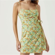 NEW ASTR The Label Keyhole Women Medium Mini Dress Floral Cutout Tie Cottage
