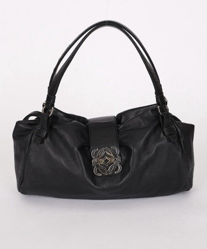 LOEWE Anagram Soft Nappa Leather Shoulder Bag Black Vintage Authentic