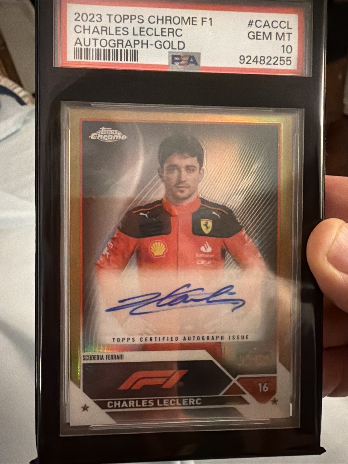 2023 Topps Chrome Formula 1 - Charles Leclerc #CAC-CL TRUE Gold /50 Auto PSA 10 view 1