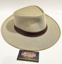 Henschel Hat Co Aussie Breezer Fedora Beige Tan Mesh Sun Hat USA Made Medium