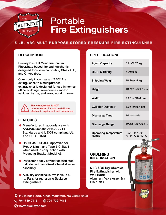 全新 5 磅七叶树 - ABC 干化学灭火器 带认证标签 (4 包) — 第 4/4 张图片