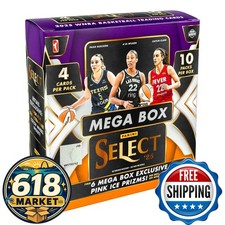 2025 Panini Select WNBA Retail Mega Box, 40 Cards, 10 Packs, Pink Ice Prizms
