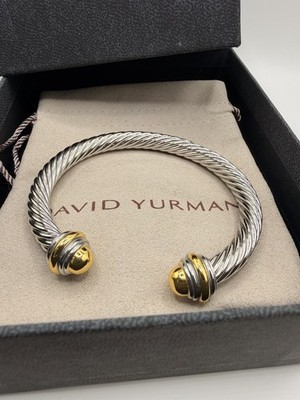 David Yurman 5 mm Gold Kuppel Kabel Manschette Armband 14 Karat Gold & Sterlingsilber GR: M