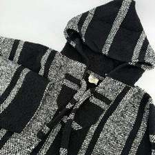Imports Baja Hoodie Mens XL Black White Striped Drug Rug Mexican Poncho Pullover
