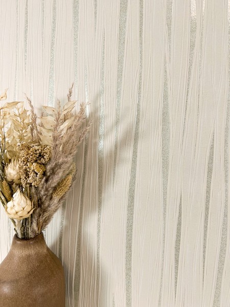 Newroom Vliestapete Creme Silber Glitzer Wellen Glamour Modern Wohnzimmer Edel-image