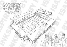 Image of Lottery Winners at Leigh Sports Village Stadium- Original Line Drawing