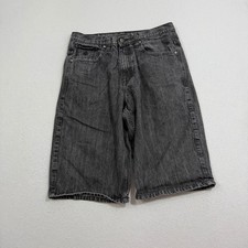 Vintage Rocawear Denim Shorts Mens 36 Black Baggy Hip Hop Y2K Embroidered Flap