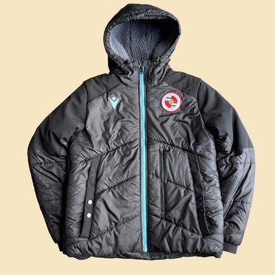 Macron Reading FC Soccer Hooded Puffer Jacket Black Sherpa Lined Mens Medium