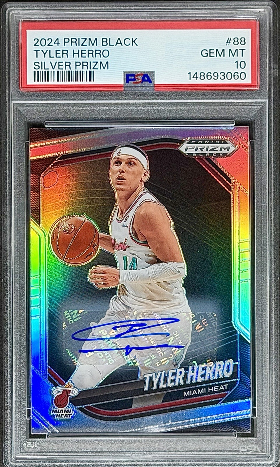 Tyler Herro PSA 10 - 2024 Prizm Black #88 AUTO SILVER PRIZM - Miami Heat
