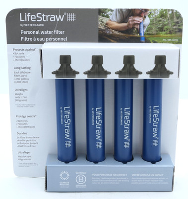 NEW LifeStraw Personal Water Filter 4 Pack Camping Emergency Survival Blue