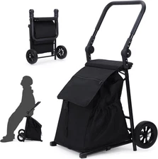 Foldable Shopping Cart & Hand Truck with 32.5-Gallon Bag, Built-in Seat, Wheels