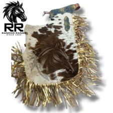 Cowhide Leather Rodeo Chaps Gold Fringe Western Cowboy Show Gear Ranch Wear