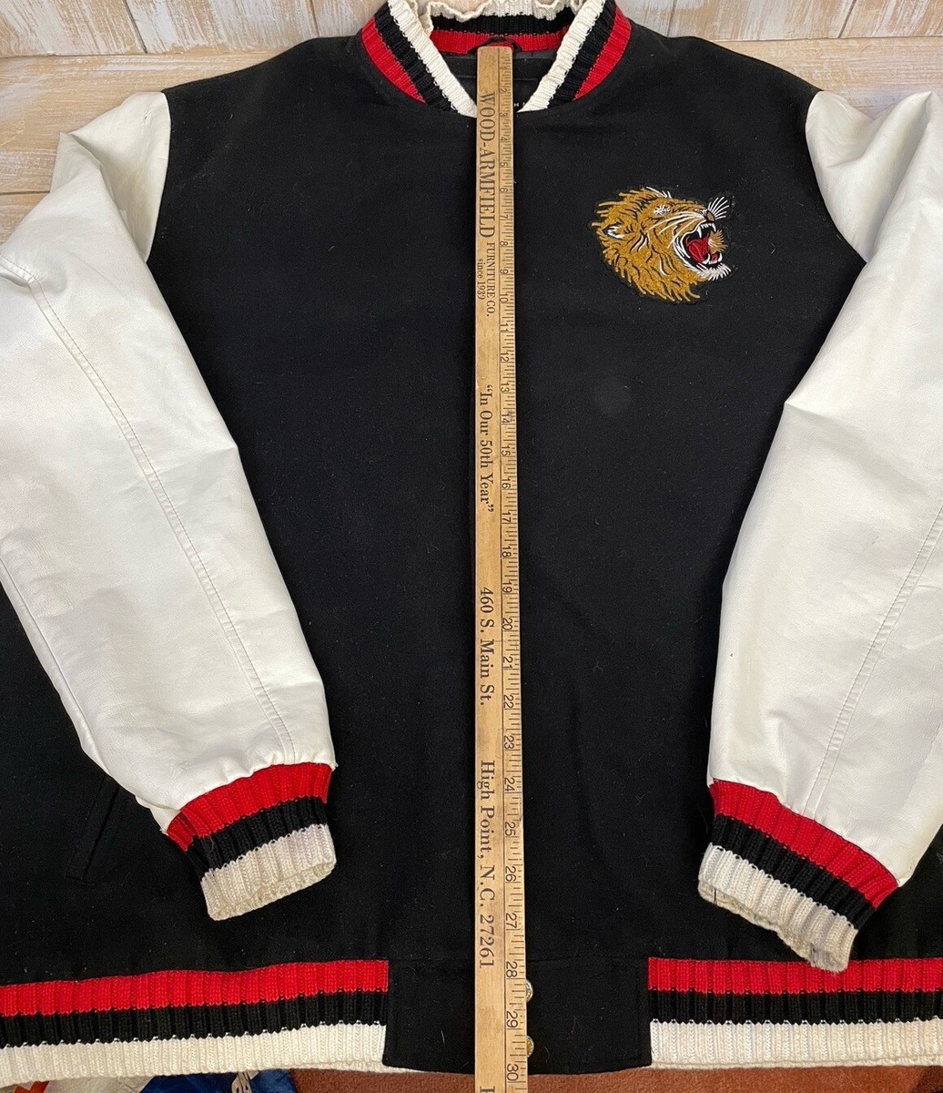 Sean John Mens Varsity Jacket In Black & White Wool Lion Size 4XL