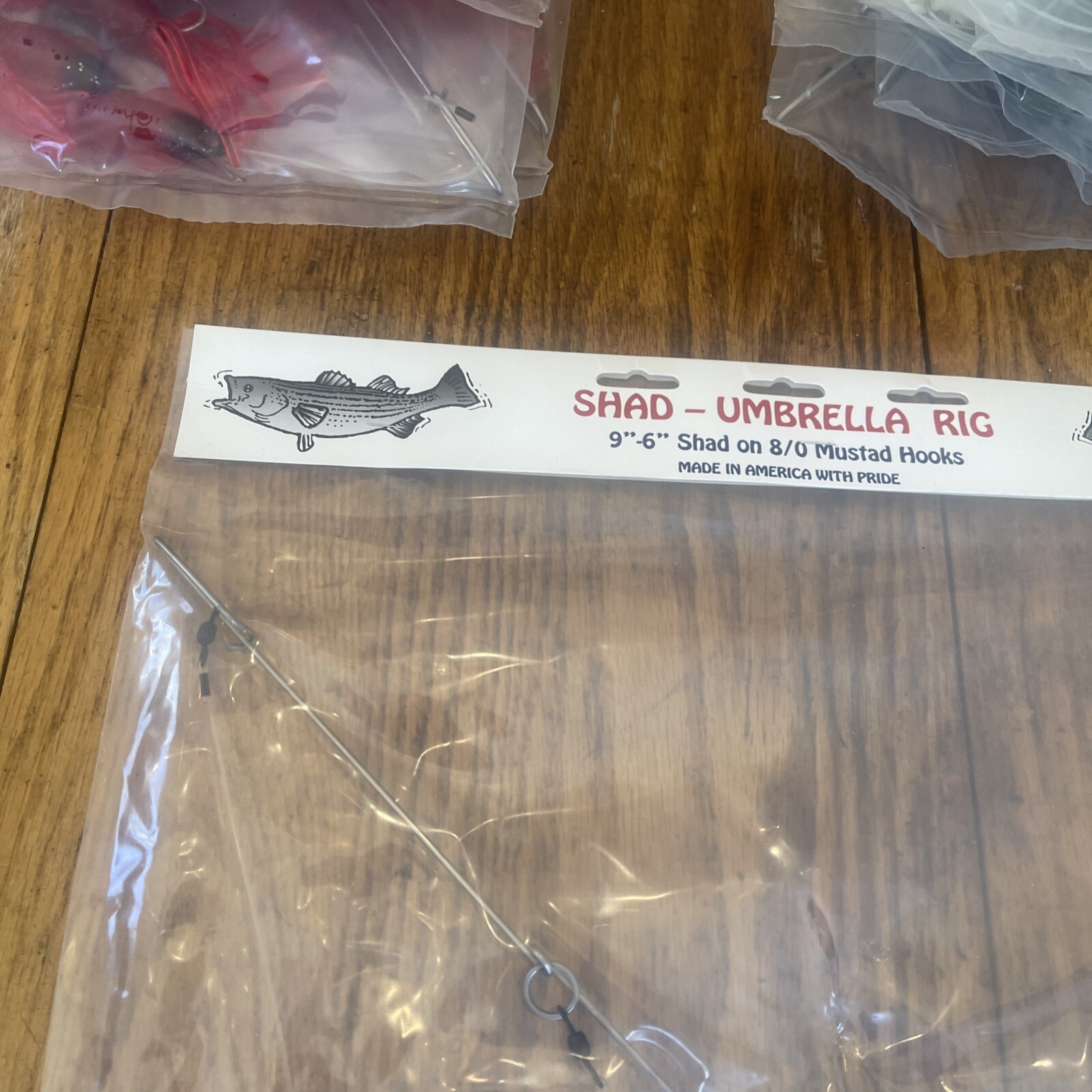 9” Umbrella Rig 4 Arm 11” With 5.5” Squid (9)  8/0 Mustad New Pkg Gray Glow New - Image 3