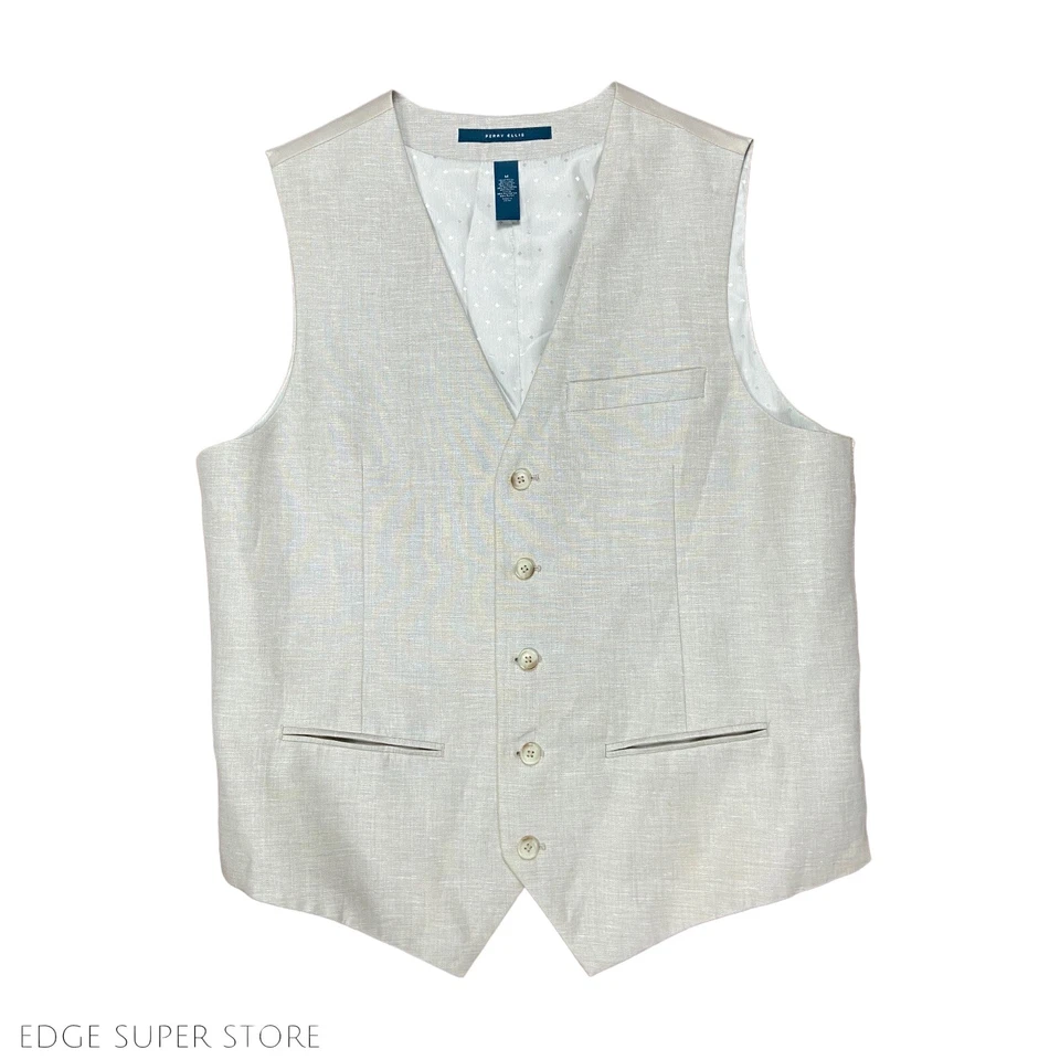 Pierre Cardin Beige Evening Formal Suit Wedding 5 Button Dress Vest Size Medium - Image 2 of 4