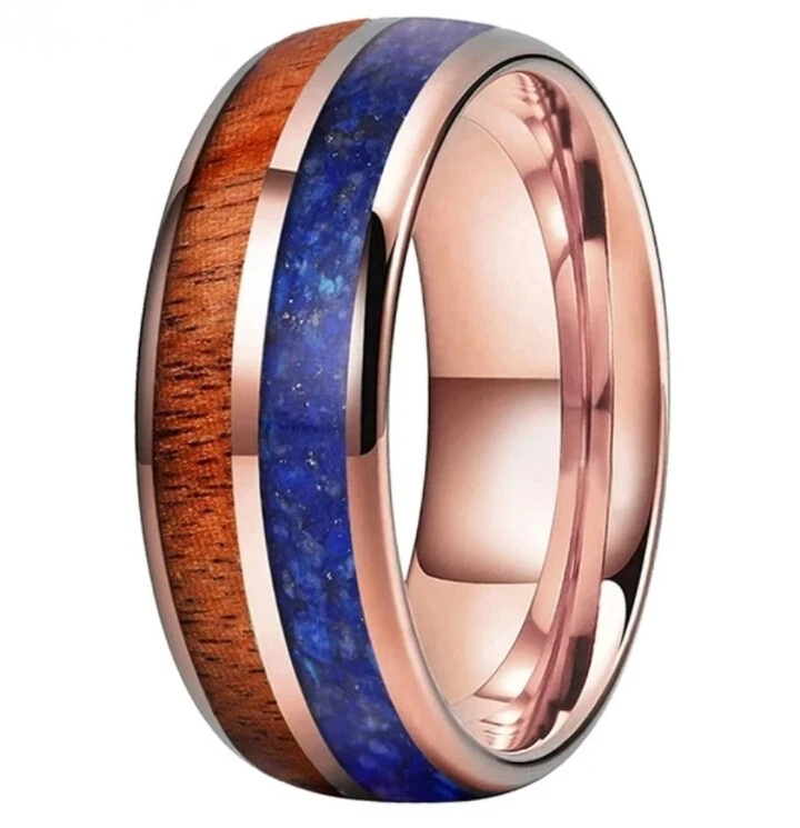 8 毫米男式女式硬质合金戒指蓝色 Lapis Koa 木质 InClayDome 舒适贴合 — 第 4/4 张图片