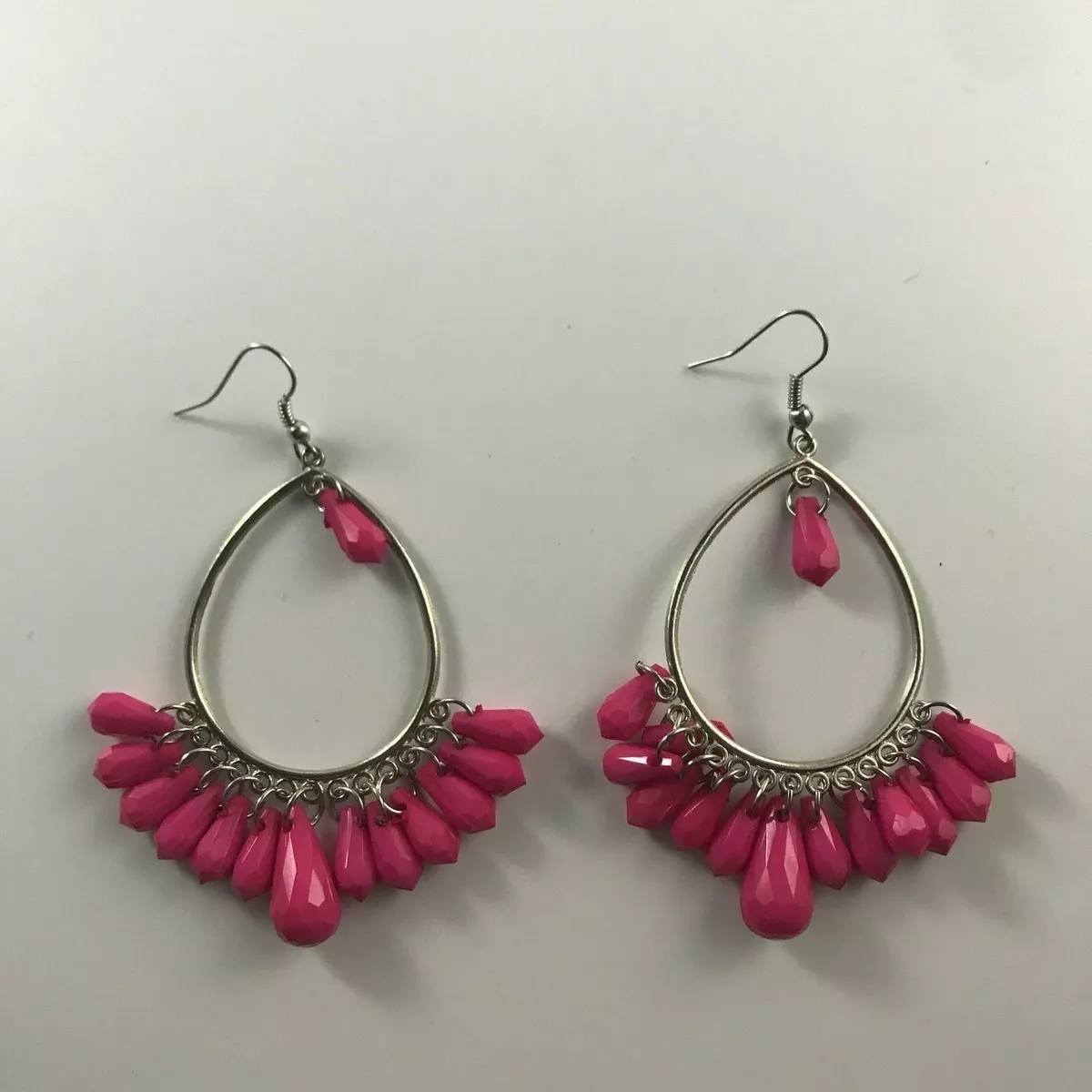 Retro eighties earrings with pink drop down accents silver tone eBay