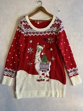 33 Degrees Red Llama Knit Ugly Christmas SWEATER Sz Large Fair Isle Holiday