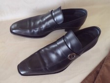 GUCCI DOUBLE G METAL LOGO MEN BLACK CALF LOAFERS G SIZE 9.5 US 10.5D