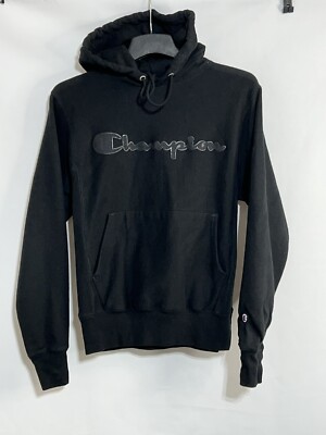 Men's Champion Black Vintage Reverse Weave Hoodie Sweatshirt