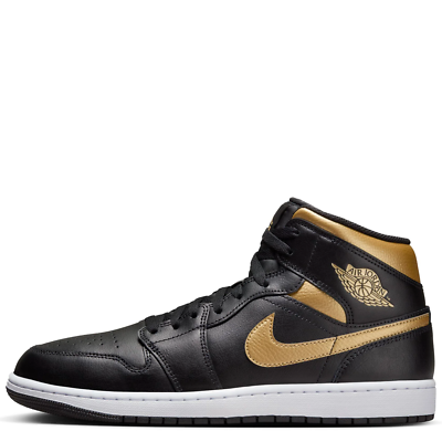 Nike Air Jordan 1 Mid Black Metallic Gold DQ8426-071 Mens Shoes