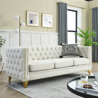 80.5'' 3-Seater Sofa Couch Velvet Upholstered Sofa Couch for Living Room
