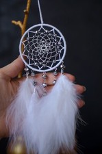 White handmade dream catcher for car rear view mirror Small dreamcatcher for car