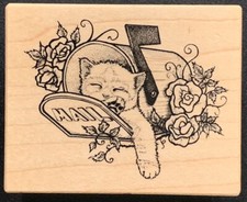 PSX F-1257 Kitty Cat In A Mailbox With Roses Rubber Stamp