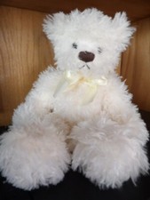 Vintage Russ Berrie White Teddy Bear Plush Bow 9" Shaggy Stuffed Animal
