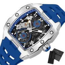 MEGIR Men's Automatic Tonneau Tourbillon Watch Waterproof Silicone Band 8602