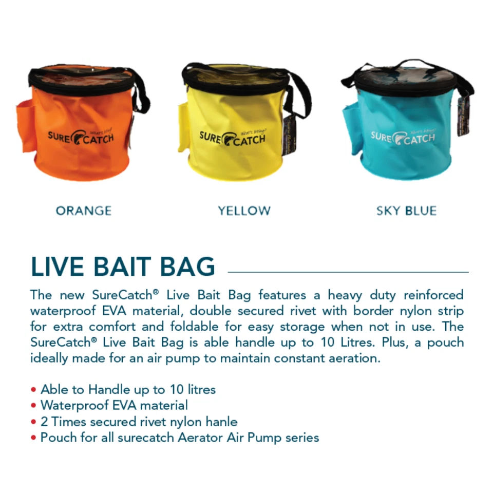 SureCatch - Soft Bait Bucket Round 24cm ~ Waterproof Live Bait Storage Bag - Image 2 of 4