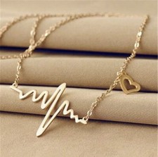 Heart Heartbeat Fashion Necklace Women's Love Valentine Gift for Her Gold Plated