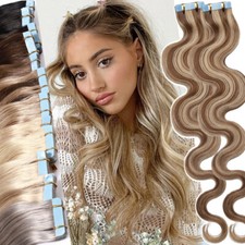 Traceless Tape In Skin Weft Hair Extensions Real Remy Human Hair Ombr  Body Wave