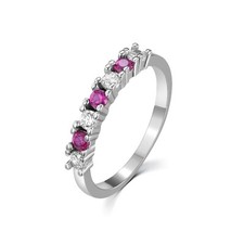 Ladies Wedding Solid Sterling 925 Silver Ruby & White Sapphire Eternity Ring