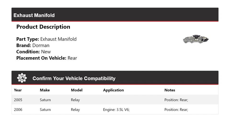 For 2005-2006 Saturn Relay Dorman Exhaust Manifold Rear - Image 2 of 4