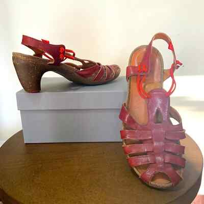 Camper red leather strappy curved heel sandal size 39 Art To Wear