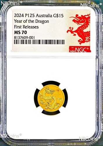 2024 Australia Bullion GOLD $15 Lunar Year of the Dragon NGC MS70 1/10oz Coin FR