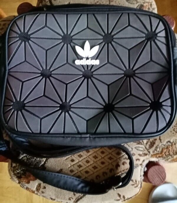 Adidas Issey Miyake Mini Messenger Bag 3D Black Trefoil Logo Adidas Issey Miyake Mini Messenger Bag 3D Black Trefoil Logo